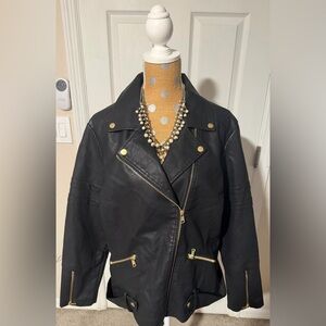 Baccini Black Leather Jacket with Gold Accents